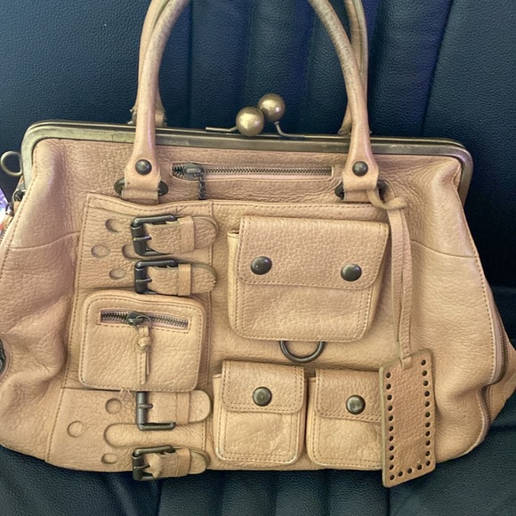 Betsy Johnson Unique Leather Tote/Purse in Beige with Several Outside Pockets - Picture 2 of 13